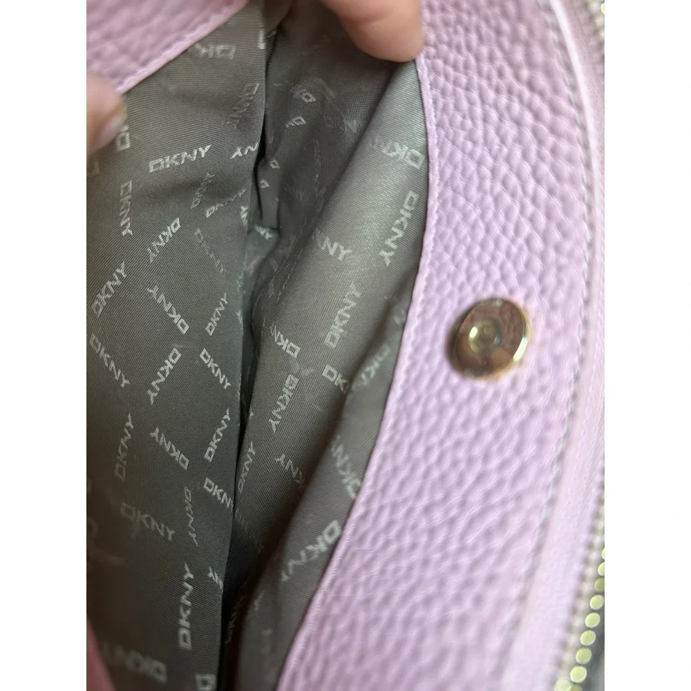 DKNY Pink Pebbled Leather Crossbody Bag Multi Zip Shoulder Purse Gold Hardware‎